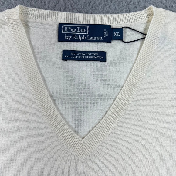 Polo Ralph Lauren Sweater Vest Men's XL Cream Pima Cotton V-Neck Pony Logo NWT - Picture 5 of 10